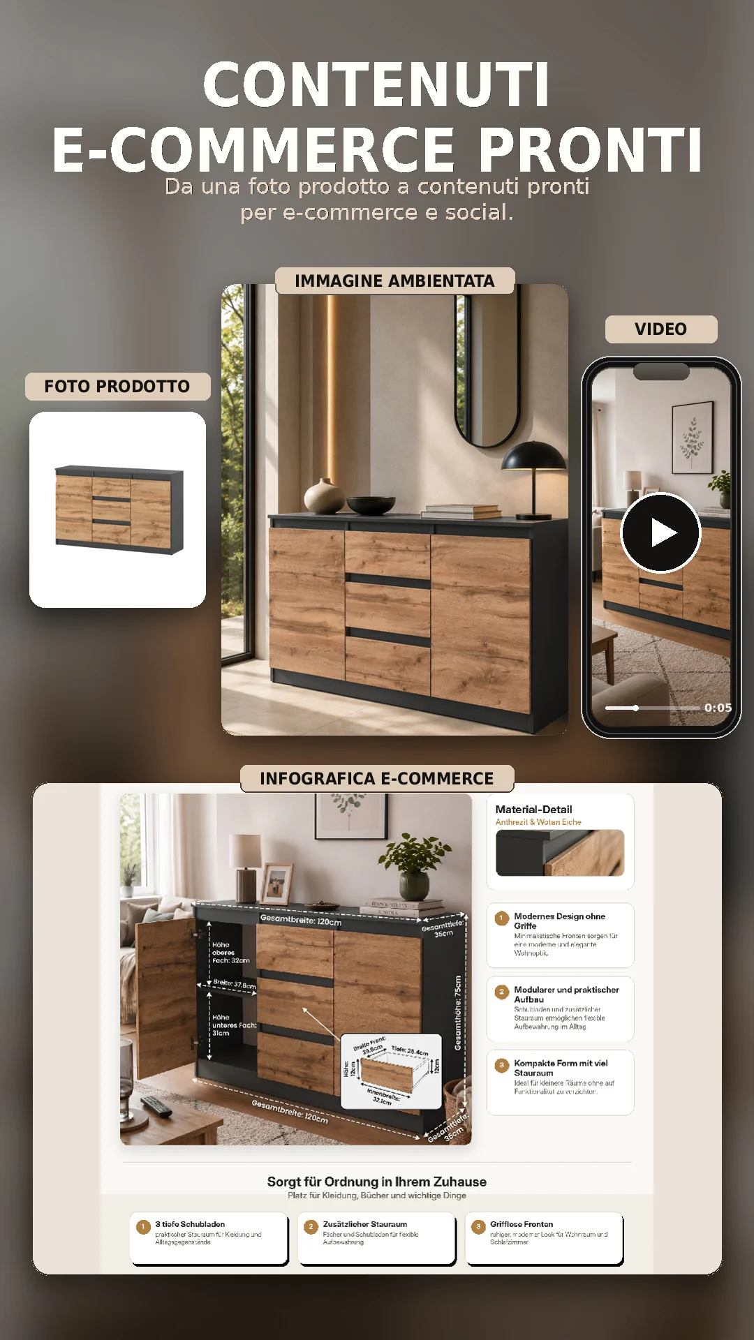 Contenuti e-commerce pronti, credenza